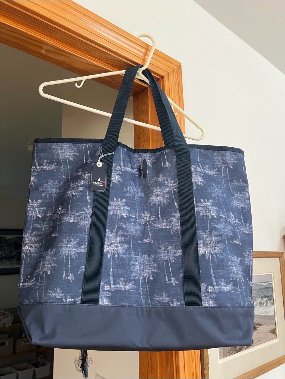 Johnnie-O Blue Palm-Print Duffel Tote